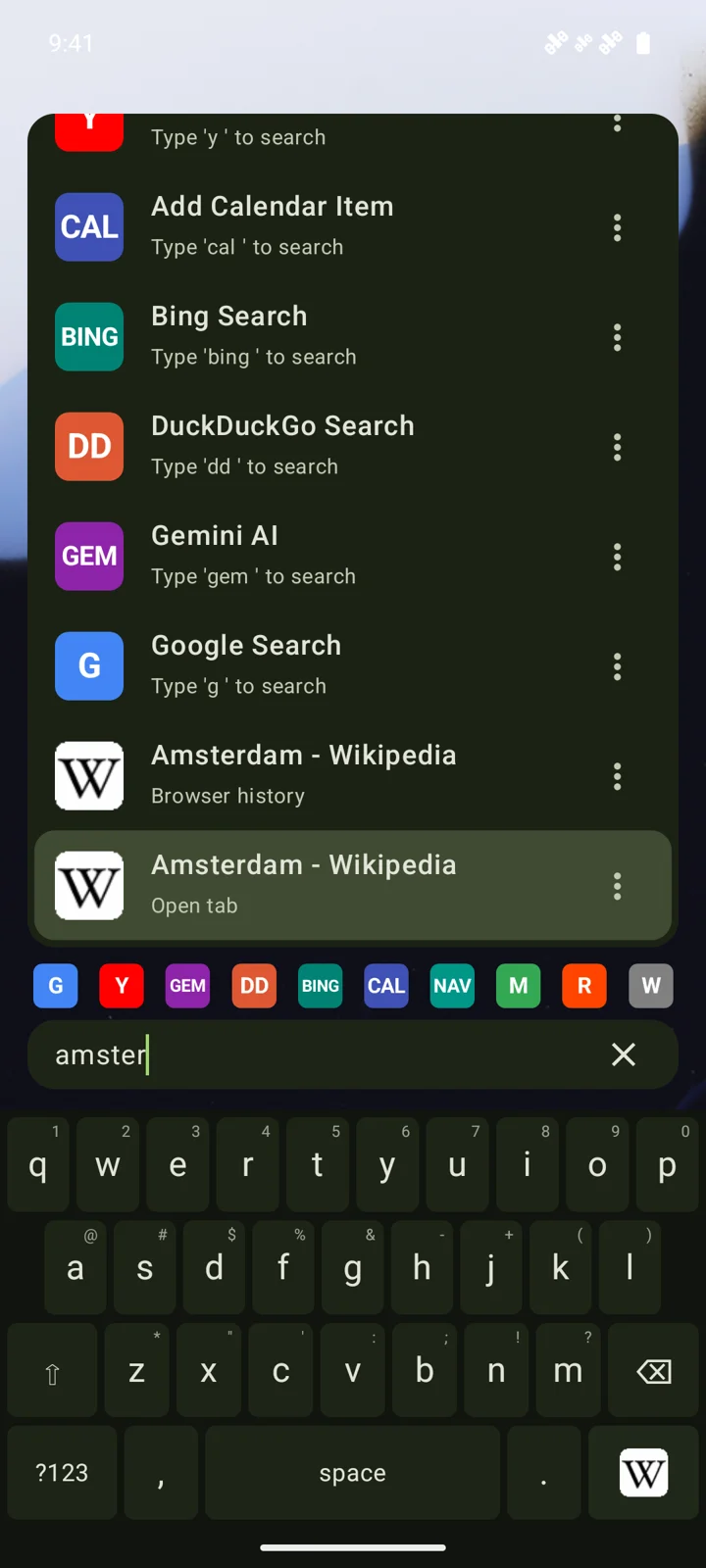 Search results include an open Wikipedia browser tab