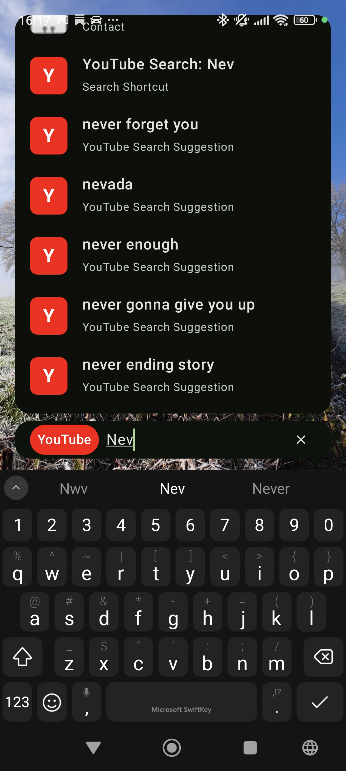 YouTube shortcut search from the home bar