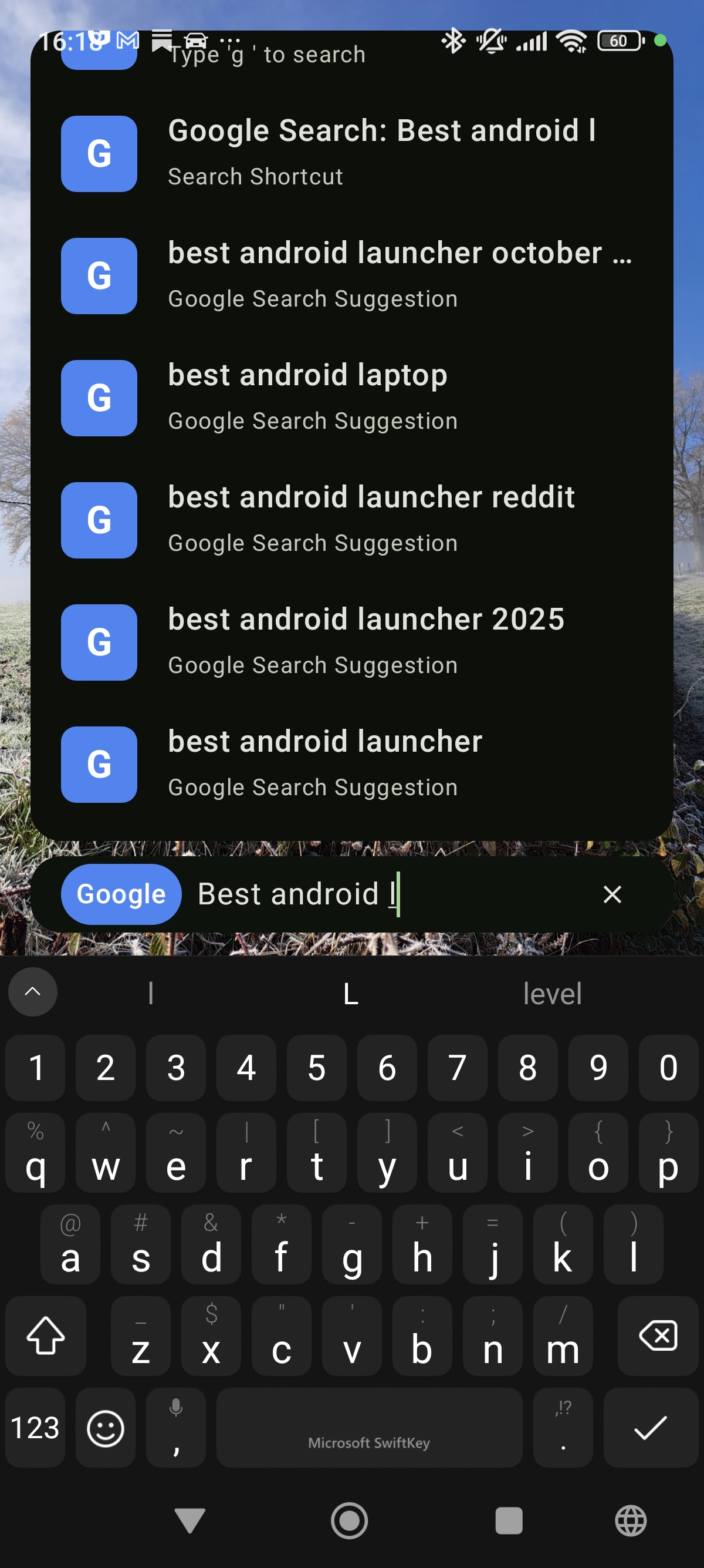 Web search from the home bar with live suggestions